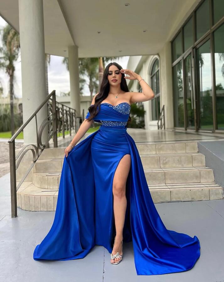 Royal blue bead rhinestone long prom dress,sweetheart slit formal gown Royal blue bead rhinestone long prom dress,sweetheart slit formal gown
