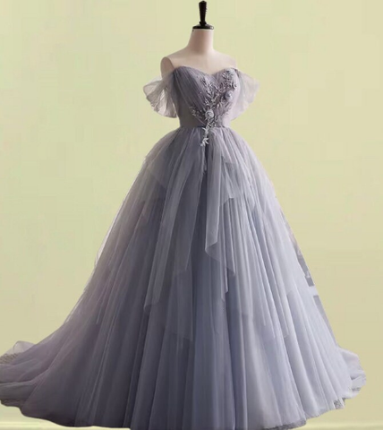 Gray tulle Floor length Ball Gown wedding dress,Beading wedding gown Gray tulle Floor length Ball Gown wedding dress,Beading wedding gown