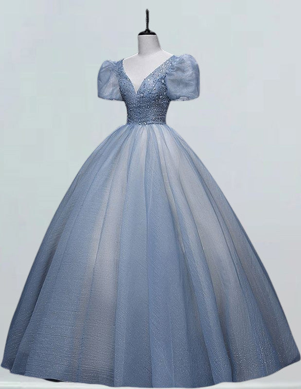 Elegant blue sequin V-neck prom dress with sleeves for girls1 Elegant blue sequin V-neck prom dress with sleeves for girls1