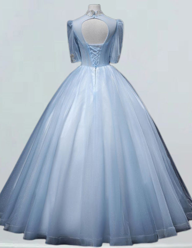 Elegant light blue rhinestone ball gown for girls' prom and bridal events Elegant light blue rhinestone ball gown for girls' prom and bridal events