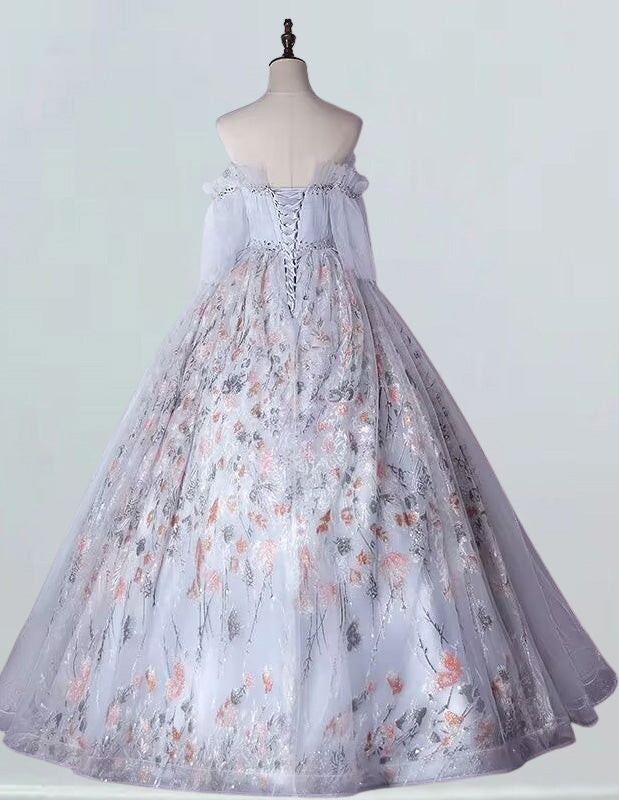 Elegant grey beaded off-shoulder prom ball gown with sleeves for girls2 Elegant grey beaded off-shoulder prom ball gown with sleeves for girls2