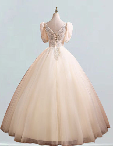 Elegant beaded lace V-neck Quinceanera dress with tulle evening gown for girls' formal events2 Elegant beaded lace V-neck Quinceanera dress with tulle evening gown for girls' formal events2