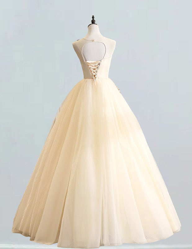 Elegant gold tulle prom dress with scoop neck, perfect for evening events and formal occasions2 Elegant gold tulle prom dress with scoop neck, perfect for evening events and formal occasions2