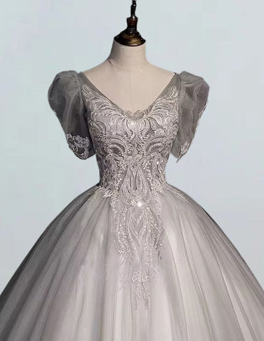 Elegant V-Neck Tulle Bridal Gown with Lace Applique & Beading for girls' formal events, including prom and bridesmaid dresses, princess party dress, and various evening gowns1 Elegant V-Neck Tulle Bridal Gown with Lace Applique & Beading for girls' formal events, including prom and bridesmaid dresses, princess party dress, and various evening gowns1