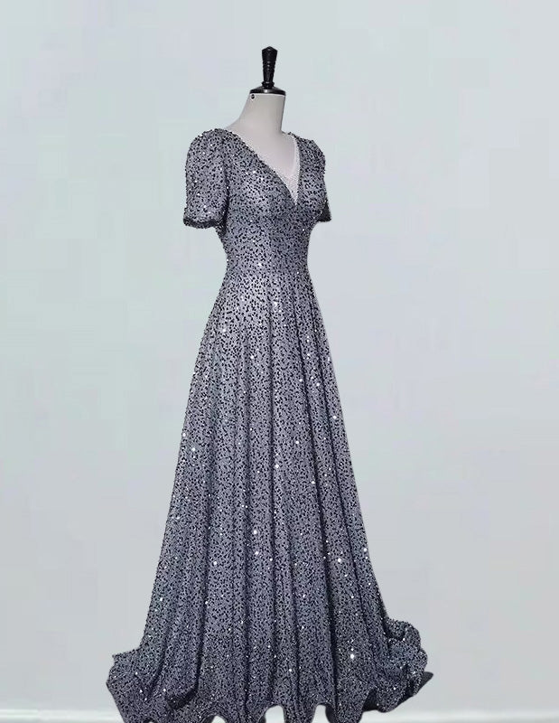 Elegant gray sequin V-neck prom dress for girls, floor-length evening gown with various styles including ball gown dresses, formal dresses, and bridesmaid options2 Elegant gray sequin V-neck prom dress for girls, floor-length evening gown with various styles including ball gown dresses, formal dresses, and bridesmaid options2