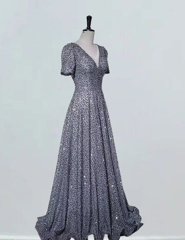 Elegant gray sequin V-neck prom dress for girls, floor-length evening gown with various styles including ball gown dresses, formal dresses, and bridesmaid options2 Elegant gray sequin V-neck prom dress for girls, floor-length evening gown with various styles including ball gown dresses, formal dresses, and bridesmaid options2