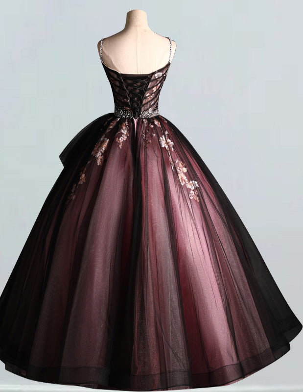 Elegant purple lace applique V-neck prom gown with spaghetti straps for girls2 Elegant purple lace applique V-neck prom gown with spaghetti straps for girls2