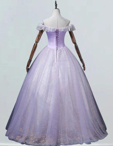 Lavender off the shoulder sparkle tulle ball gown for prom with elegant and aesthetic design0 Lavender off the shoulder sparkle tulle ball gown for prom with elegant and aesthetic design0
