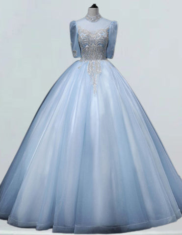 Elegant light blue rhinestone ball gown for girls' prom and bridal events Elegant light blue rhinestone ball gown for girls' prom and bridal events