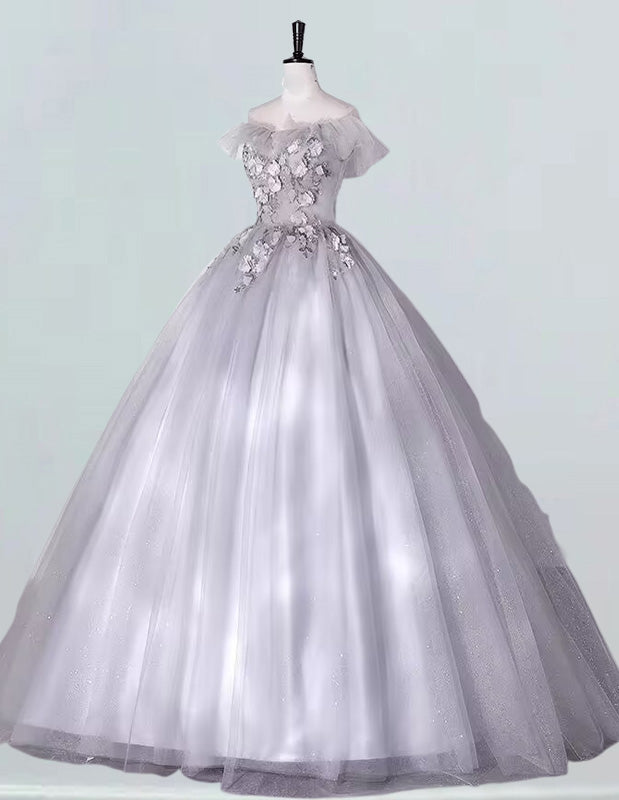 Elegant off-shoulder tulle prom dress with lace floral details for girls' formal evening gown2 Elegant off-shoulder tulle prom dress with lace floral details for girls' formal evening gown2