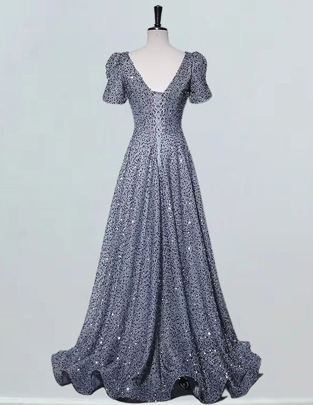 Elegant gray sequin V-neck prom dress for girls, floor-length evening gown with various styles including ball gown dresses, formal dresses, and bridesmaid options3 Elegant gray sequin V-neck prom dress for girls, floor-length evening gown with various styles including ball gown dresses, formal dresses, and bridesmaid options3