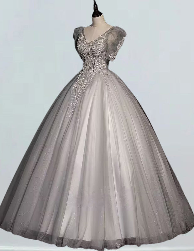 Elegant V-Neck Tulle Bridal Gown with Lace Applique & Beading for girls' formal events, including prom and bridesmaid dresses, princess party dress, and various evening gowns2 Elegant V-Neck Tulle Bridal Gown with Lace Applique & Beading for girls' formal events, including prom and bridesmaid dresses, princess party dress, and various evening gowns2