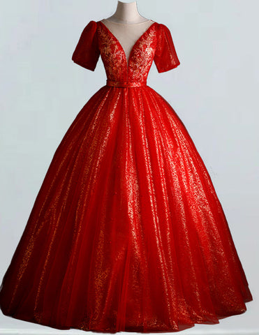 Elegant red V-neck sequin tulle evening ball gown for women, perfect for proms and formal events0 Elegant red V-neck sequin tulle evening ball gown for women, perfect for proms and formal events0