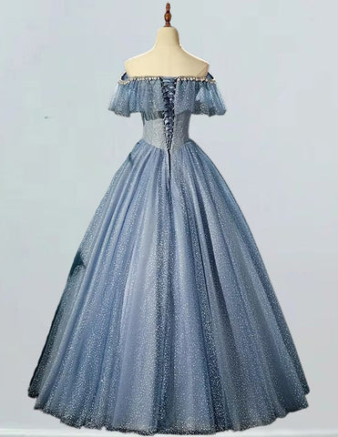 Elegant off-shoulder crystal rhinestone tulle prom gown for girls0 Elegant off-shoulder crystal rhinestone tulle prom gown for girls0