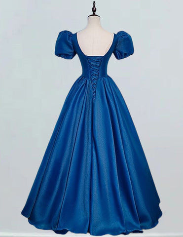 Elegant blue V-neck prom and bridal gown with short sleeves for girls1 Elegant blue V-neck prom and bridal gown with short sleeves for girls1