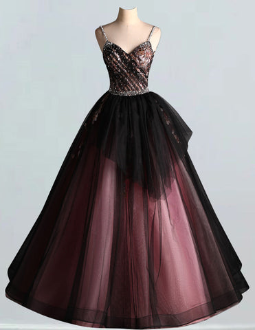 Elegant purple lace applique V-neck prom gown with spaghetti straps for girls0 Elegant purple lace applique V-neck prom gown with spaghetti straps for girls0