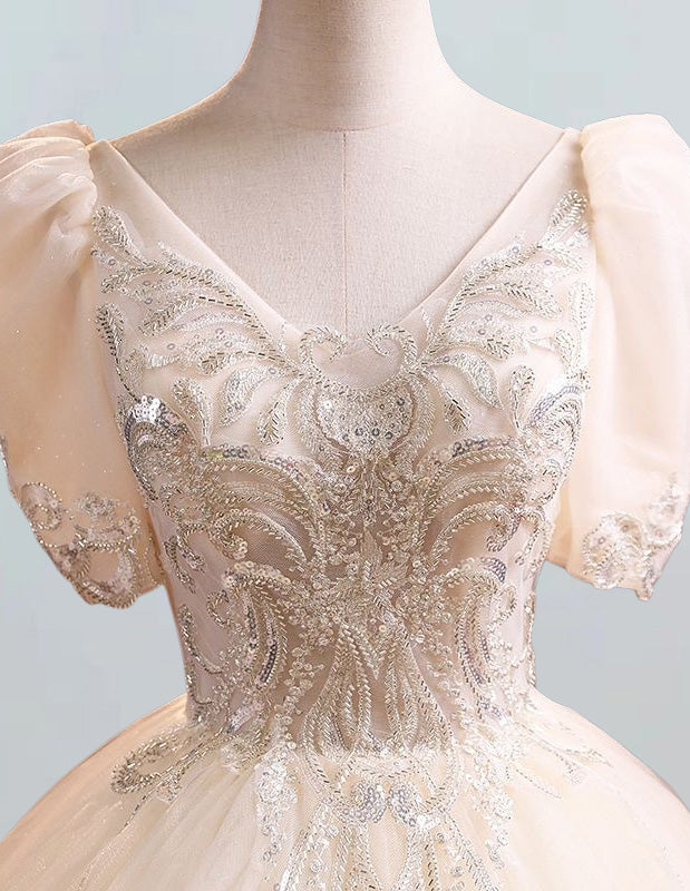 Elegant beaded lace V-neck Quinceanera dress with tulle evening gown for girls' formal events1 Elegant beaded lace V-neck Quinceanera dress with tulle evening gown for girls' formal events1