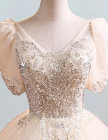 Elegant beaded lace V-neck Quinceanera dress with tulle evening gown for girls' formal events1 Elegant beaded lace V-neck Quinceanera dress with tulle evening gown for girls' formal events1