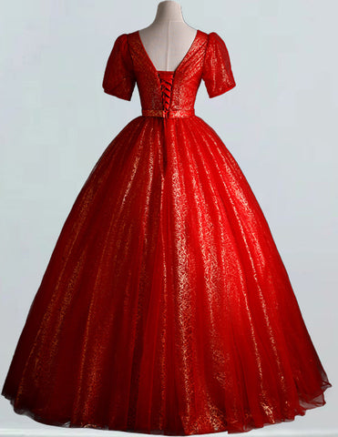 Elegant red V-neck sequin tulle evening ball gown for women, perfect for proms and formal events3 Elegant red V-neck sequin tulle evening ball gown for women, perfect for proms and formal events3