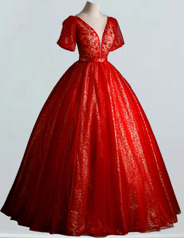 Elegant red V-neck sequin tulle evening ball gown for women, perfect for proms and formal events1 Elegant red V-neck sequin tulle evening ball gown for women, perfect for proms and formal events1