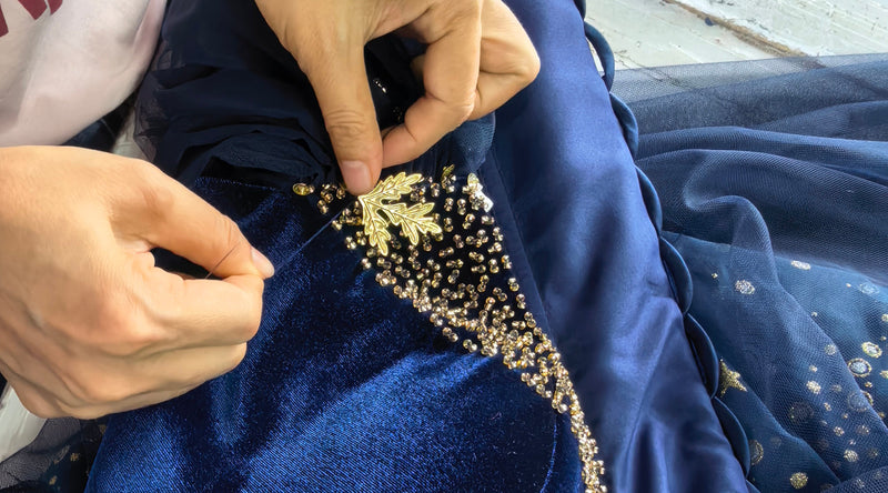 Behind the Scenes: Hand-Finishing a Royal Blue Gown