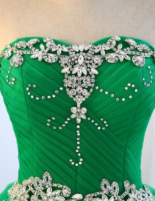 Green strapless sequin rhinestones beaded long tulle ball gown VIMYES