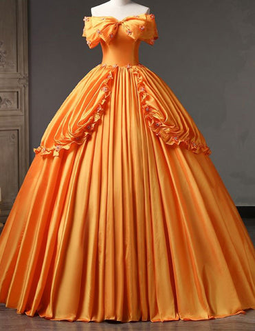 Orange strapless layered long prom gown evening dress