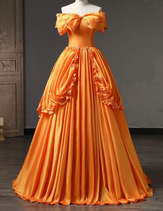 Orange strapless layered long prom gown evening dress VIMYES