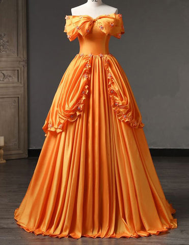 Orange strapless layered long prom gown evening dress