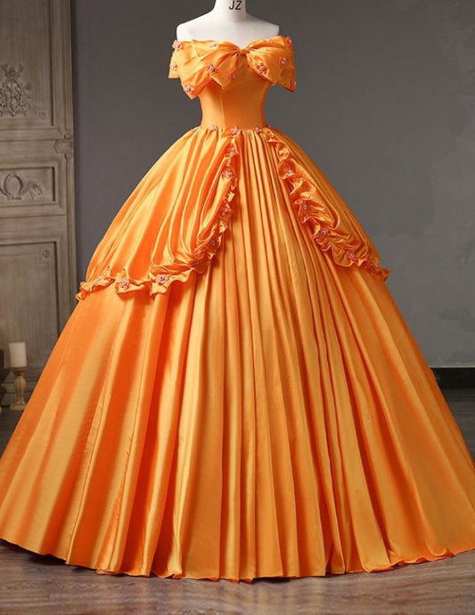 Orange strapless layered long prom gown evening dress VIMYES