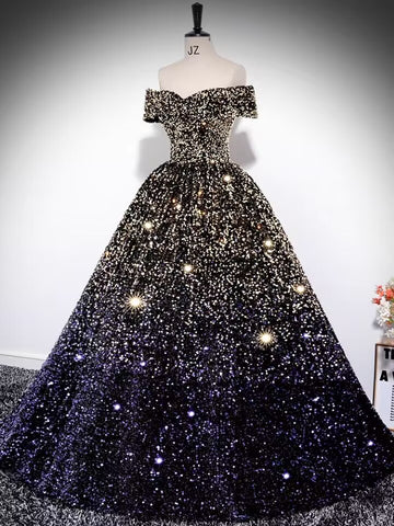 Gradient sequin velvet prom dress ball gown