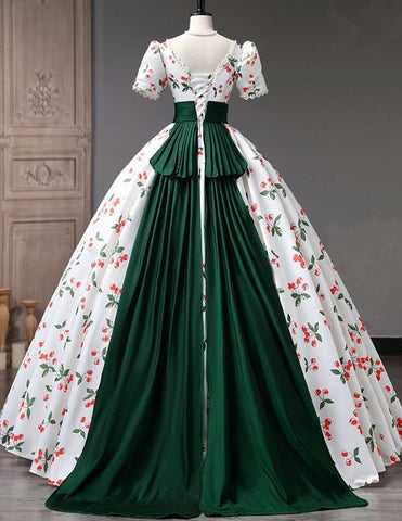 Woman long floral ball gown,printed satin evening dress