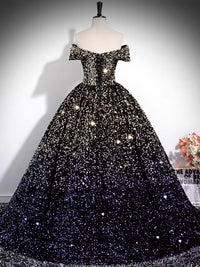 Gradient sequin velvet prom dress ball gown