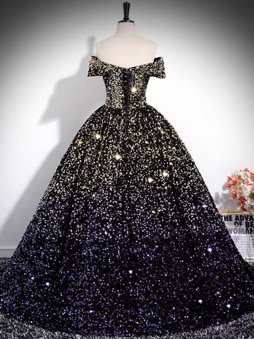 Gradient sequin velvet prom dress ball gown