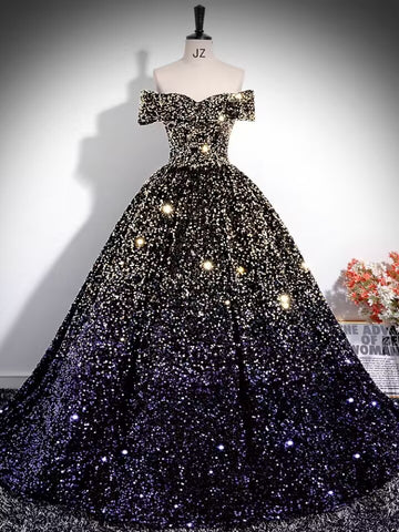 Gradient sequin velvet prom dress ball gown