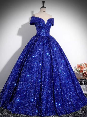 Royal blue sequin prom dress ball gown