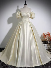 Pleated long satin prom gown,woman evening formal dress