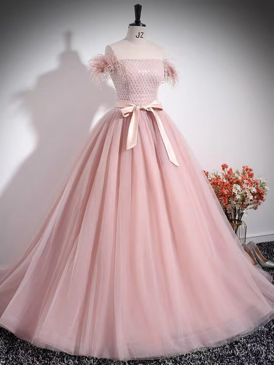 Beaded lace prom dress gown,pink evening party gown VIMYES