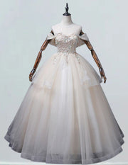 Off-Shoulder Lace Applique Tulle Prom Gown | Elegant Evening Dress for Girls