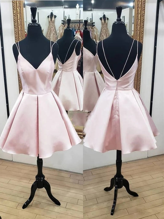 Pink v neck short prom dress cocktail dress VIMYES