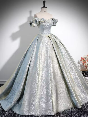 Silver satin long prom dress gown,women evening party gown