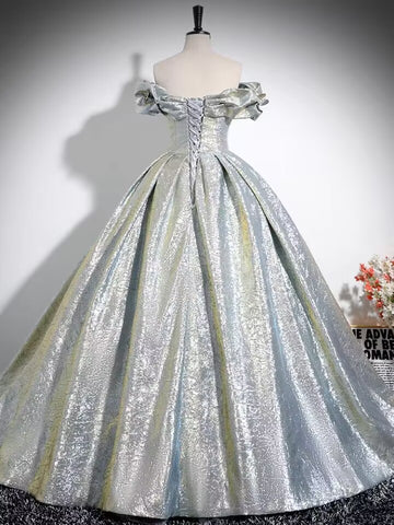 Silver satin long prom dress gown,women evening party gown