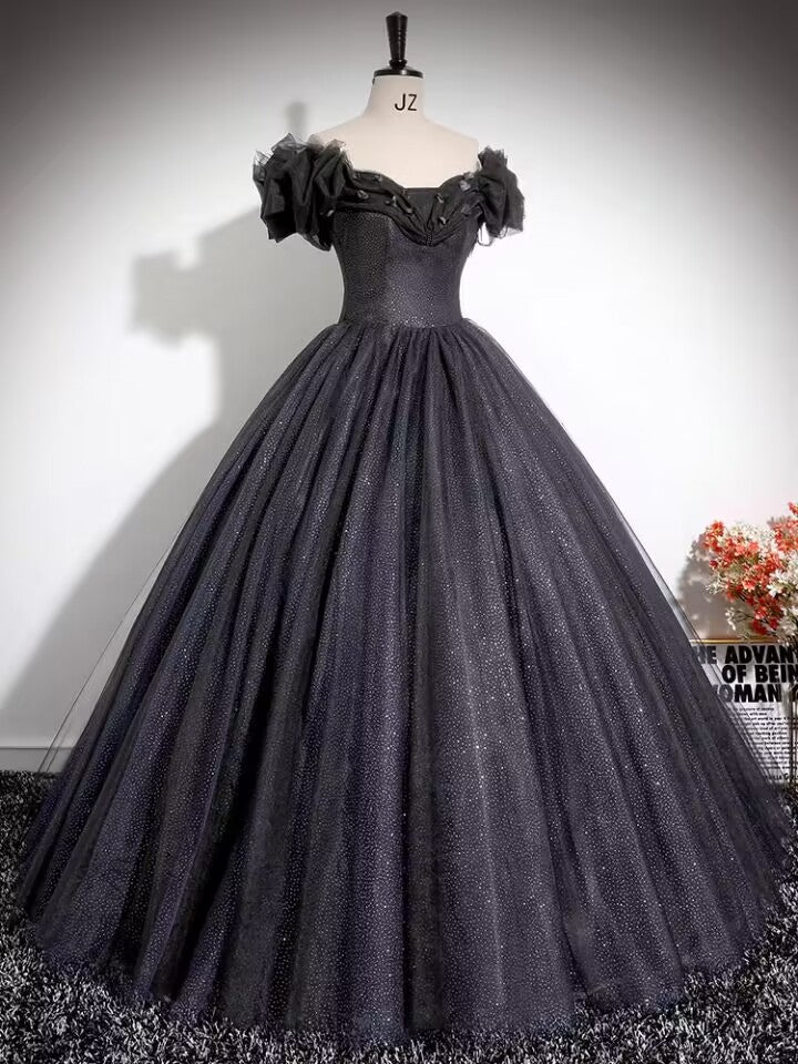 Black pleated sparkle tulle long prom dress gown Black pleated sparkle tulle long prom dress gown