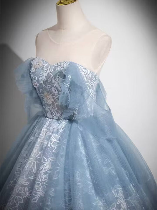 Blue long lace ball gown,women evening dress VIMYES