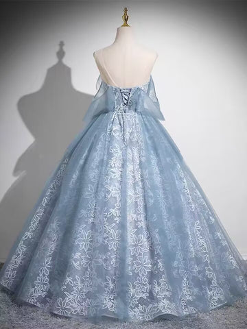 Blue long lace ball gown,women evening dress