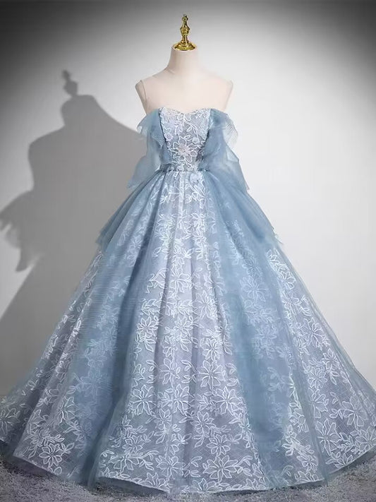 Blue long lace ball gown,women evening dress VIMYES