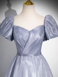 Gradual silver grey pleated long prom dress gown