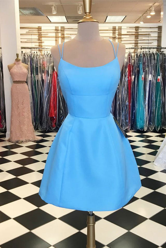 Spaghetti Strap blue homecoming dress cocktail dress short prom dress formal gown VIMYES