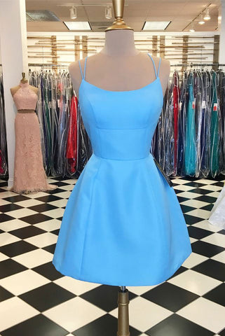 Spaghetti Strap blue homecoming dress cocktail dress short prom dress formal gown