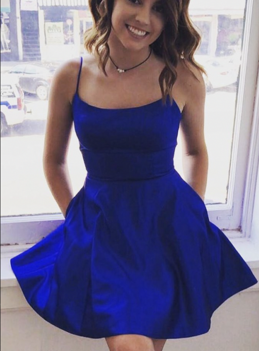 Spaghetti Strap blue homecoming dress cocktail dress short prom dress formal gown VIMYES